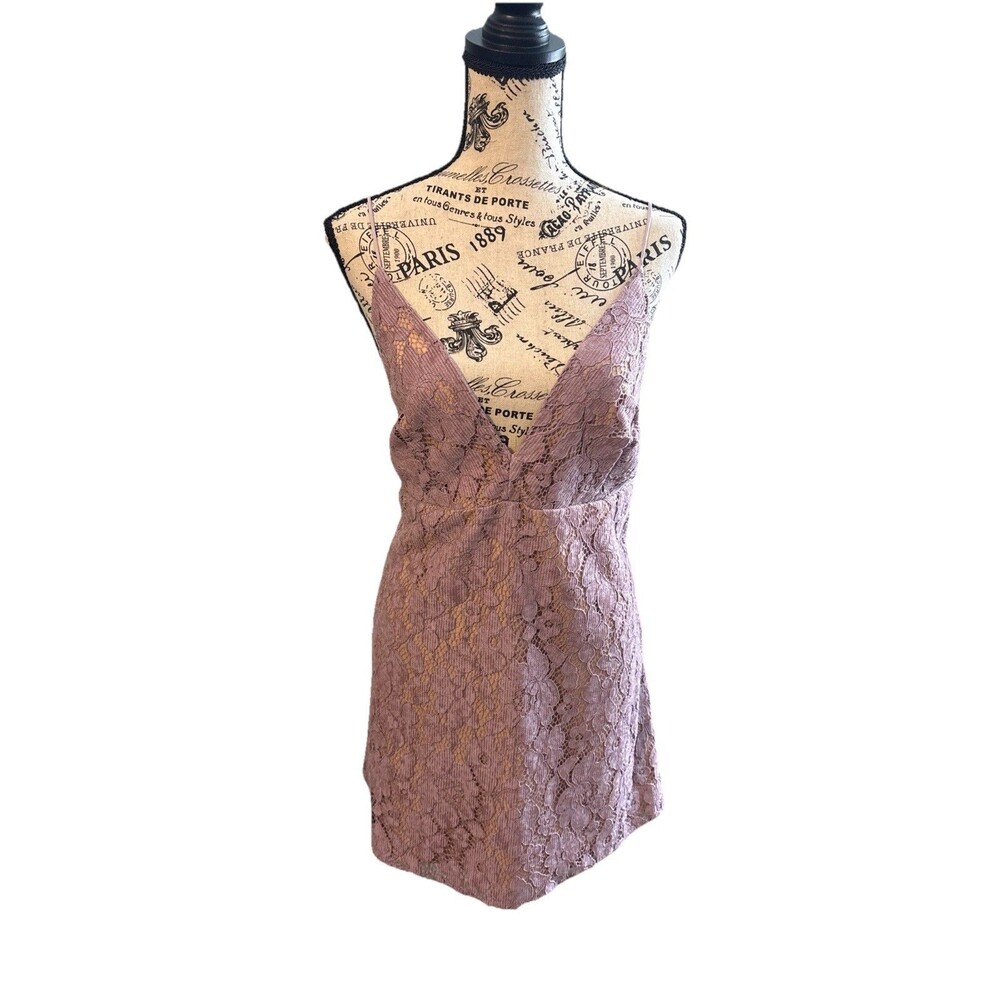 Free People Rose Pink Deep V Lace Summer Size 10 Dress Coachella Festival Boho
